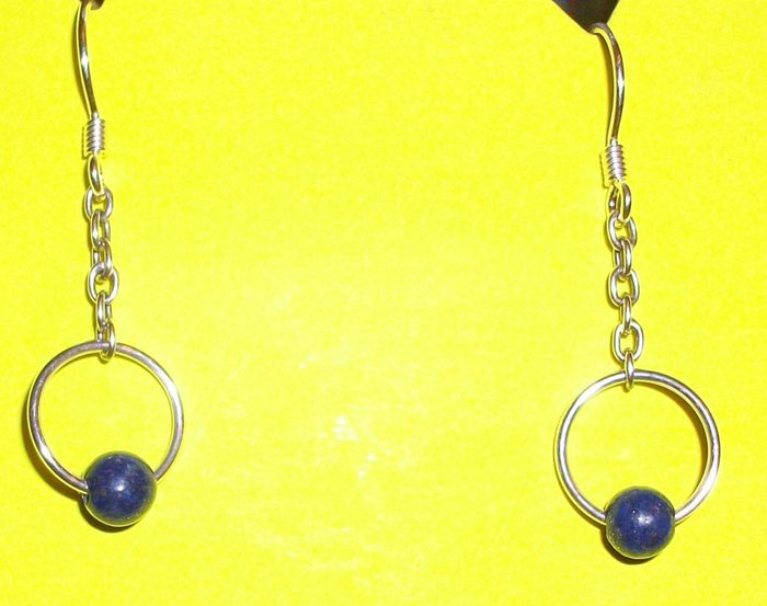 bo182) Boucles d'oreilles argent massif et pierres lapis-lazuli
(gros anneau 42 euros ou  
petit anneau 39 euros)