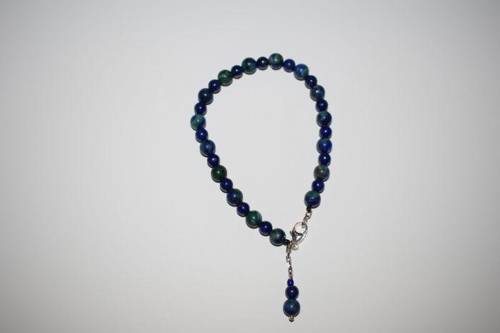 b11) Bracelet véritable pierres
lapis lazuli, chrysocolle,  fermoir argent massif 1 déco
 48 euros
 